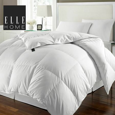 ELLE 240 TC White Goose Feather & Down Comforter, White, Full/Queen EL007452